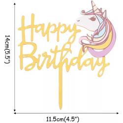 Cake topper happy birthday unicorn 1 |Goud | Eenhoorn taart versiering | DM-products